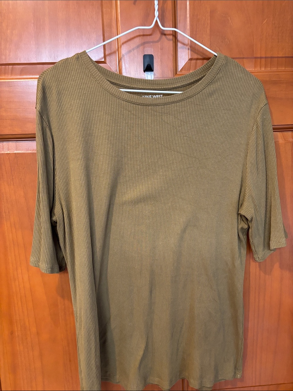 Nine West Olive Green Ribbed Short Sleeve Tee